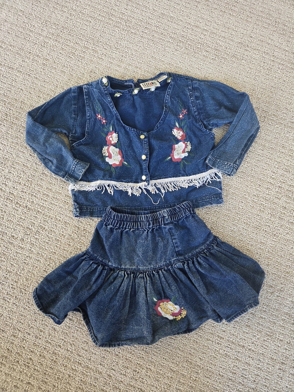 Stefano 90's International Size 7 Girls 2-Piece Denim Floral Set